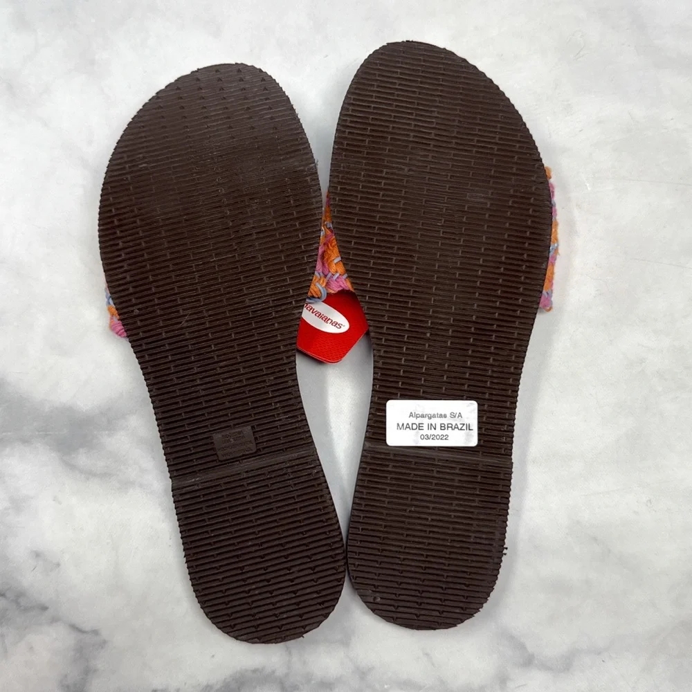 NWT Havaianas Saint Tropez Crochet Woven Thong Slide Flop Flop Sandal Shoes Blue - Picture 6 of 8